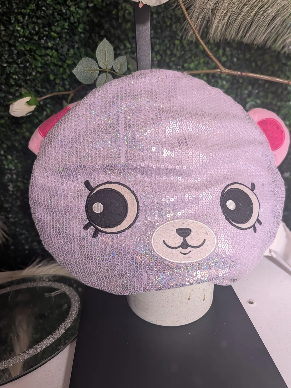 Justice Lavender Sequin Bear Plush Backpack